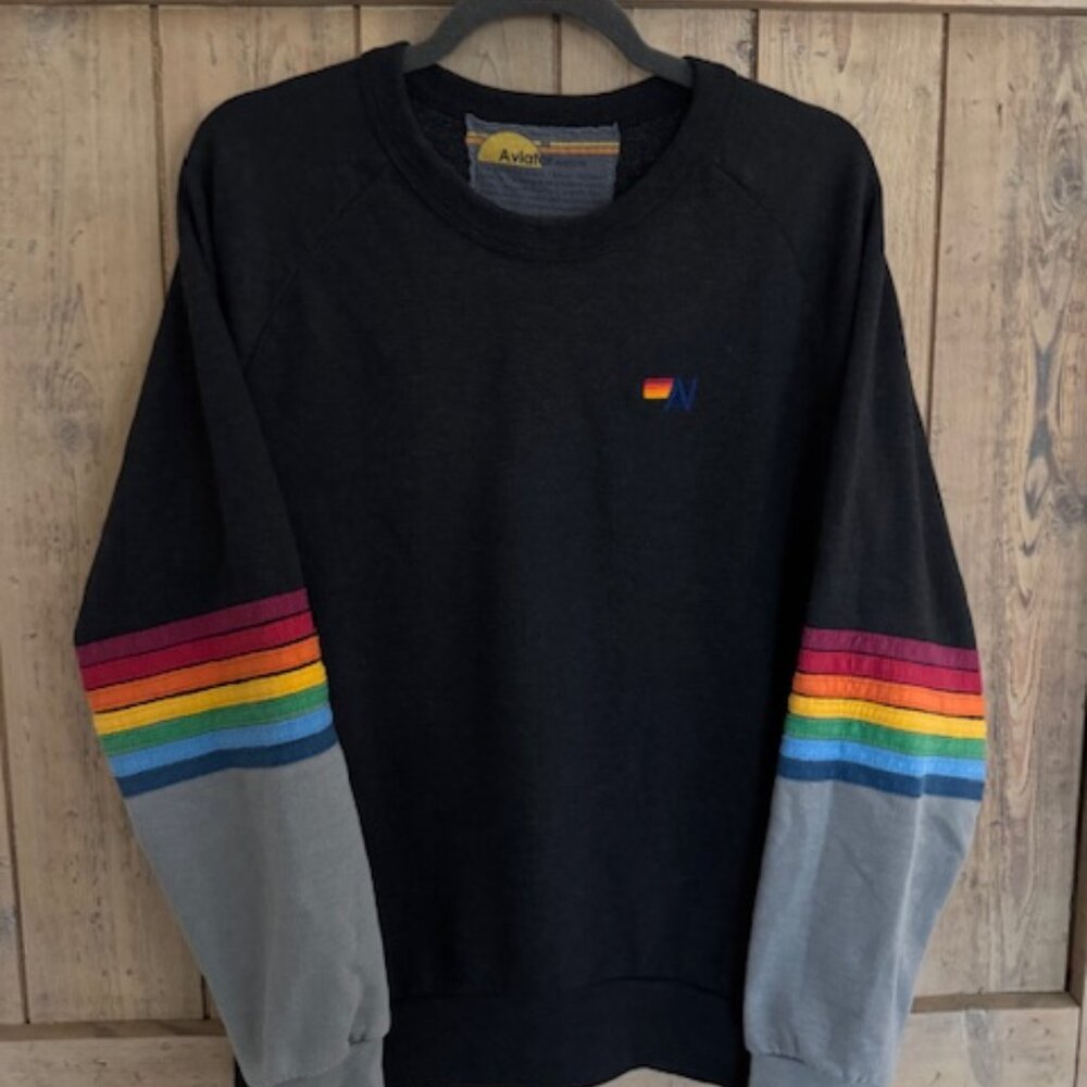 Aviator Nation Relaxed Crew Black Multistripe